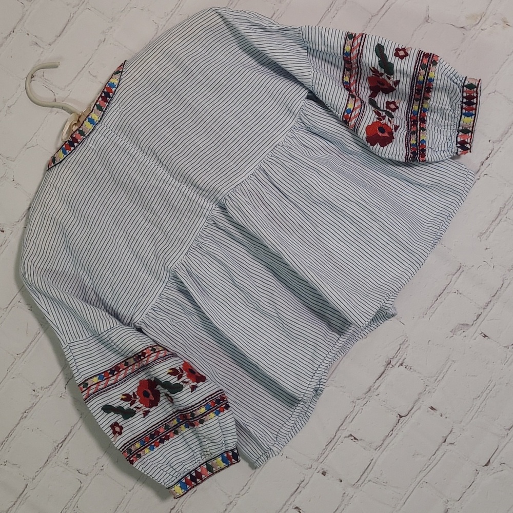 ZARA Kids Embroidered Peasant Blouse Stripes Bell Sleeve Girls Size 7 - Picture 14 of 15